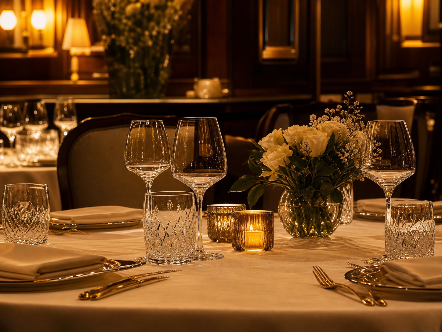 Kryształowe kieliszki w restauracji Amber warmth Amber Banquet w Bydgoszczy